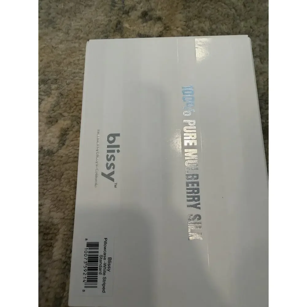 Blissy 22 Momme White Stripe Standard Silk Pillowcase Zipper Closure NIB